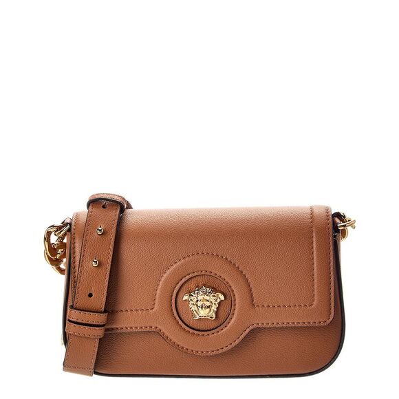Versace La Medusa Leather Shoulder Bag, Brown